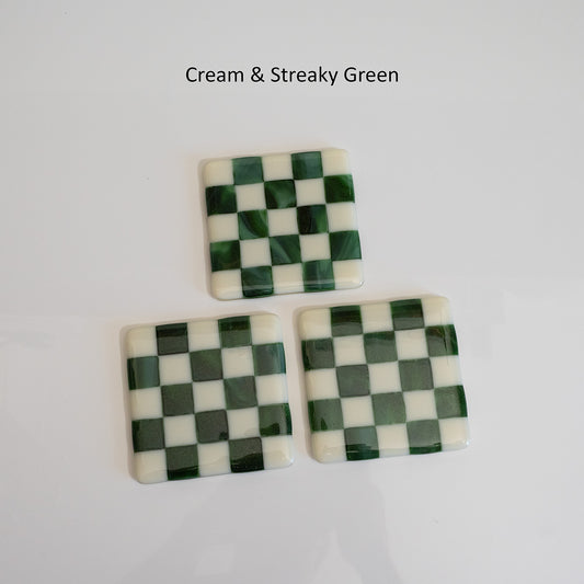 10cm Cream & Streaky Green Chequered Coaster - Bullseye Collection