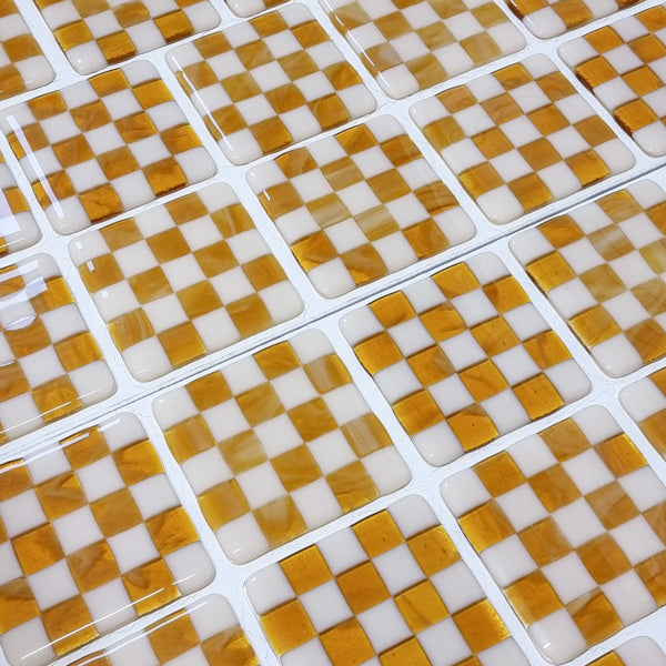 10cm Chequered Almond & Amber Coaster