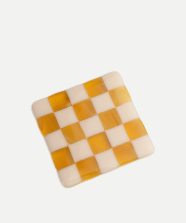 10cm Chequered Almond & Amber Coaster