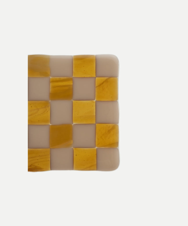 10cm Chequered Almond & Amber Coaster