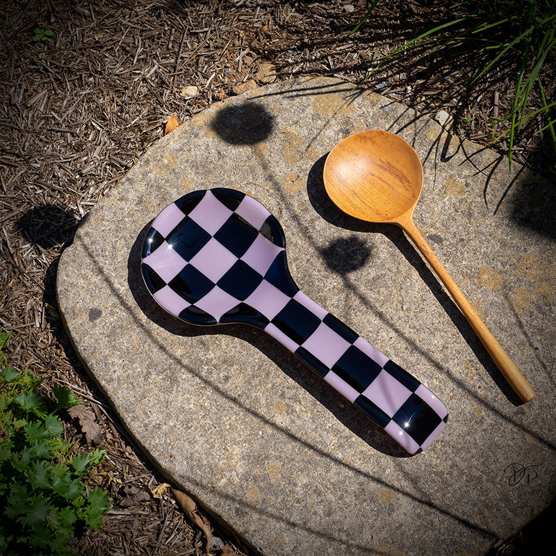30cm Fused Glass Spoon Rest - Lilac & Black - Bullseye Collection