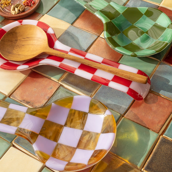 30cm Fused Glass Spoon Rest - Lavender & Streaky Transparent Amber/White - Bullseye Collection