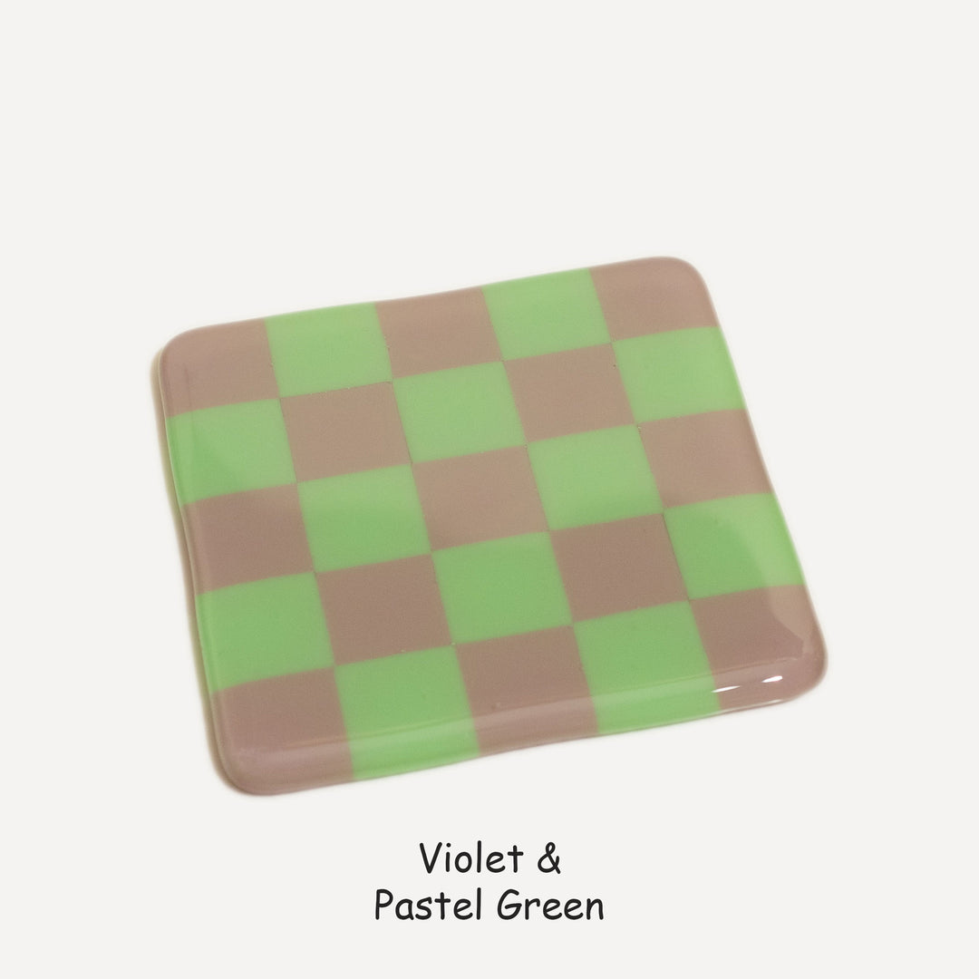 10cm Chequered Dual Colour Coaster - Oceanside Collection - Violet &amp; Pastel Green image