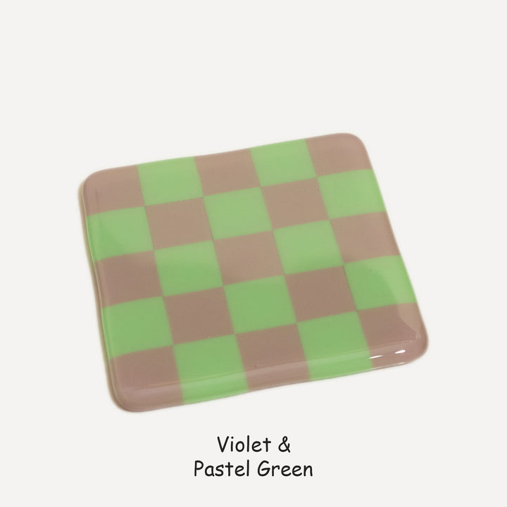 10cm Chequered Dual Colour Coaster - Oceanside Collection - Violet &amp; Pastel Green image