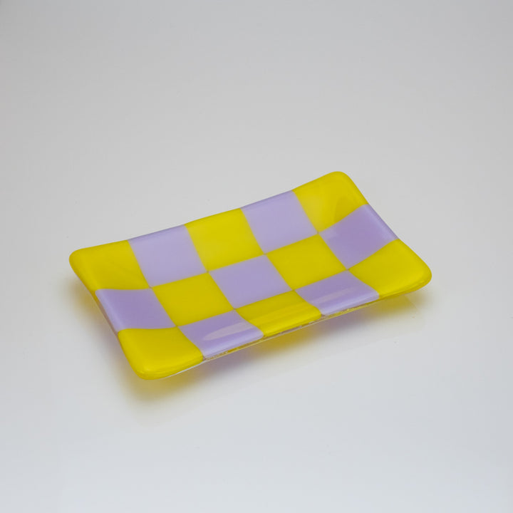 15x8cm Chequered Dual Coloured Tray - Yellow &amp; Lavender image