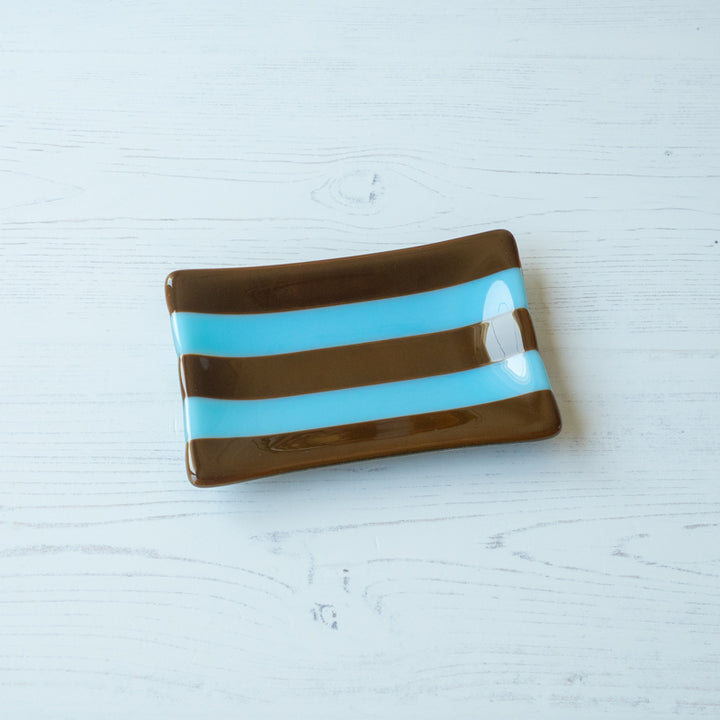 15x10cm Striped Dual Coloured Tray - Blue (Light) &amp; Brown Woodland image