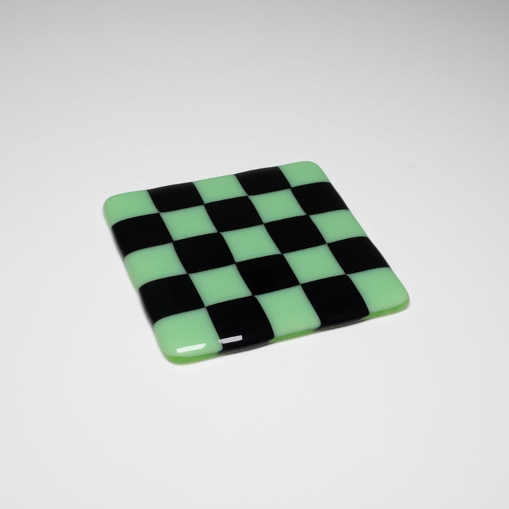 10cm Chequered Dual Coloured Coaster - Green Mint &amp; Black image