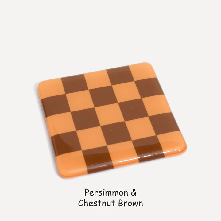 10cm Chequered Dual Colour Coaster - Oceanside Collection - Persimmon &amp; Chestnut Brown image