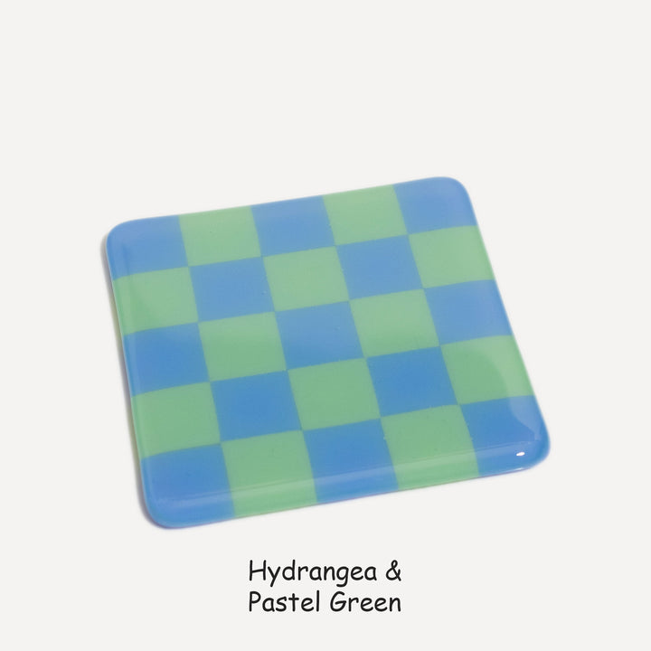 10cm Chequered Dual Colour Coaster - Oceanside Collection - Hydrangea &amp; Pastel Green image