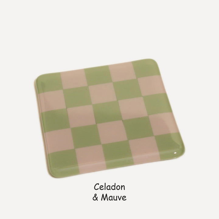 10cm Chequered Dual Colour Coaster - Oceanside Collection - Celadon &amp; Mauve image