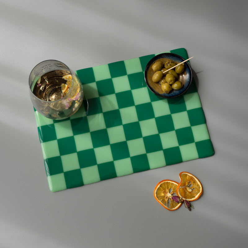 30x21cm Chequered Green Mix Coloured Placemat - Bullseye Collection