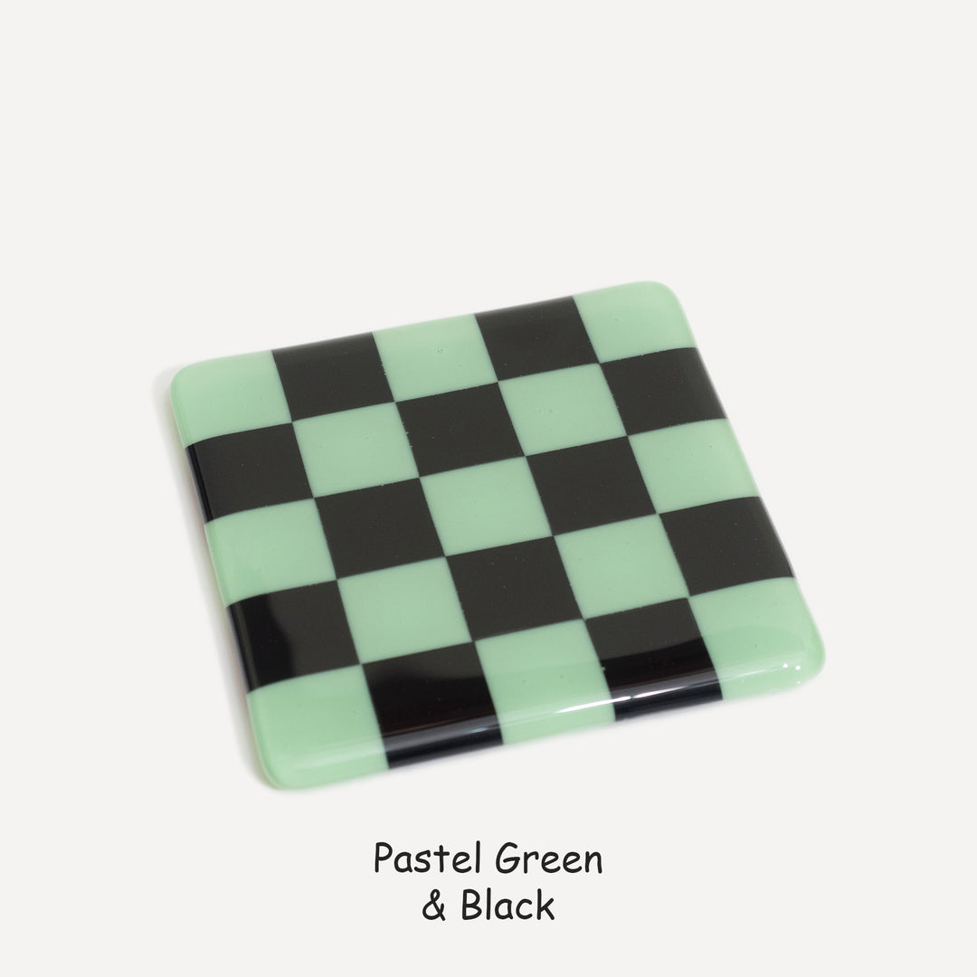 10cm Chequered Dual Colour Coaster - Oceanside Collection - Pastel Green &amp; Black image