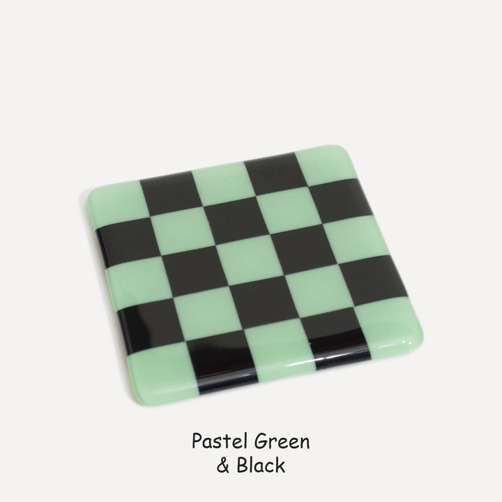 10cm Chequered Dual Colour Coaster - Oceanside Collection - Pastel Green &amp; Black image