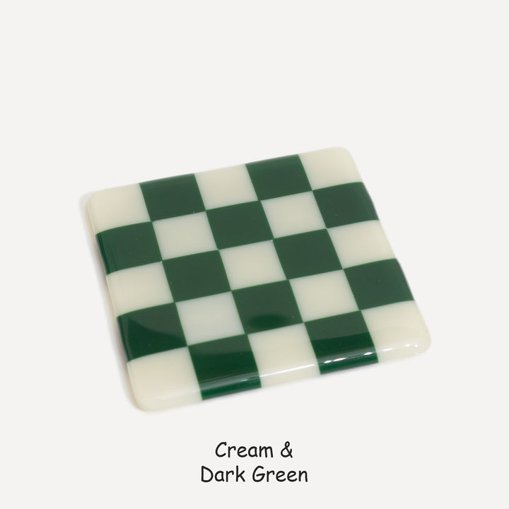 10cm Chequered Dual Colour Coaster - Oceanside Collection - Cream &amp; Dark Green image