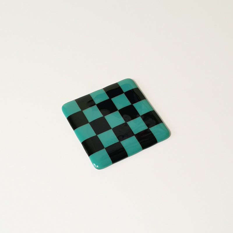 10cm Chequered Dual Coloured Coaster - Green Teal &amp; Black image