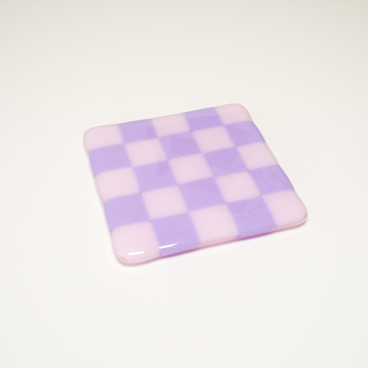 10cm Chequered Dual Coloured Coaster - Pink &amp; Lavender image