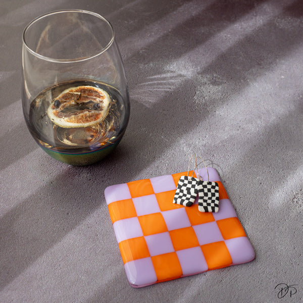 10cm Chequered Dual Coloured Coaster - Lavender &amp; Orange Tangerine image