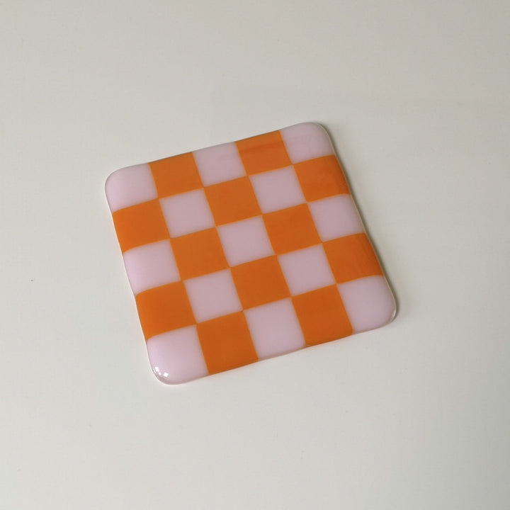 10cm Chequered Dual Coloured Coaster - Pink &amp; Orange image
