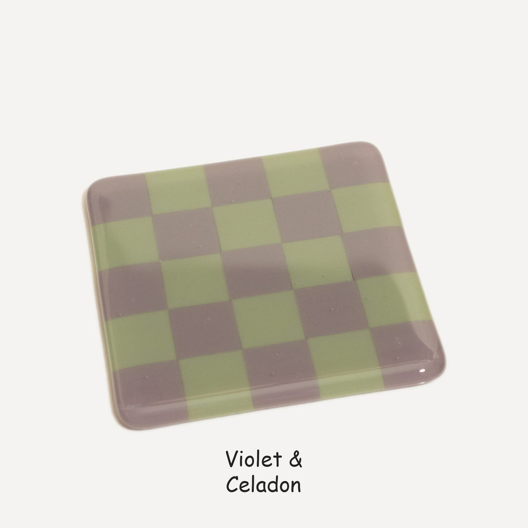 10cm Chequered Dual Colour Coaster - Oceanside Collection - Violet &amp; Celadon image