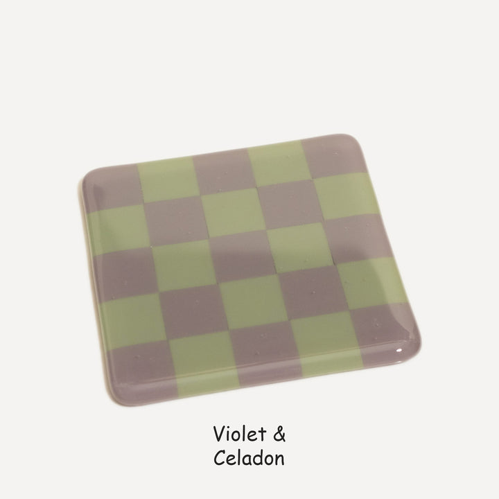 10cm Chequered Dual Colour Coaster - Oceanside Collection - Violet &amp; Celadon image