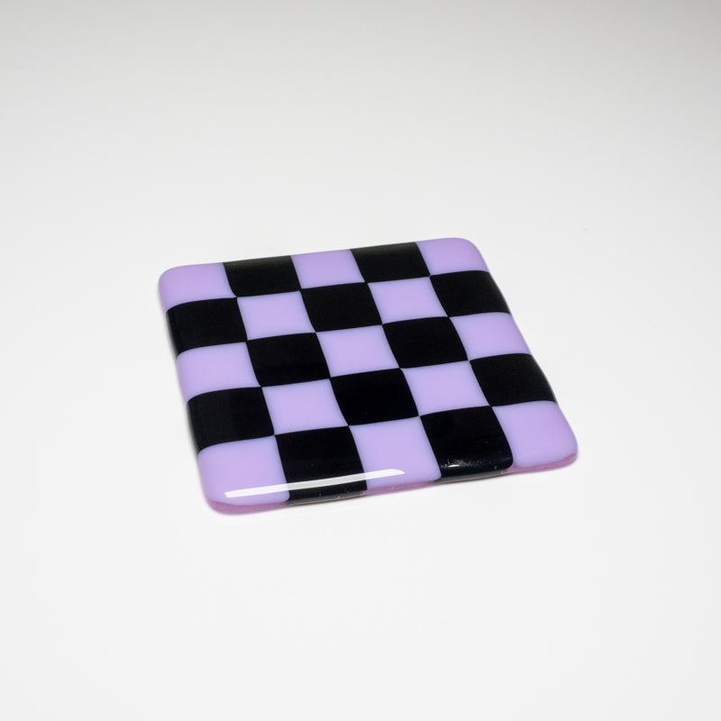 10cm Chequered Dual Coloured Coaster - Lavender &amp; Black image