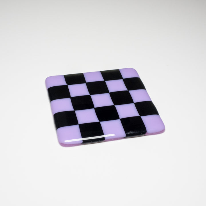 10cm Chequered Dual Coloured Coaster - Lavender &amp; Black image