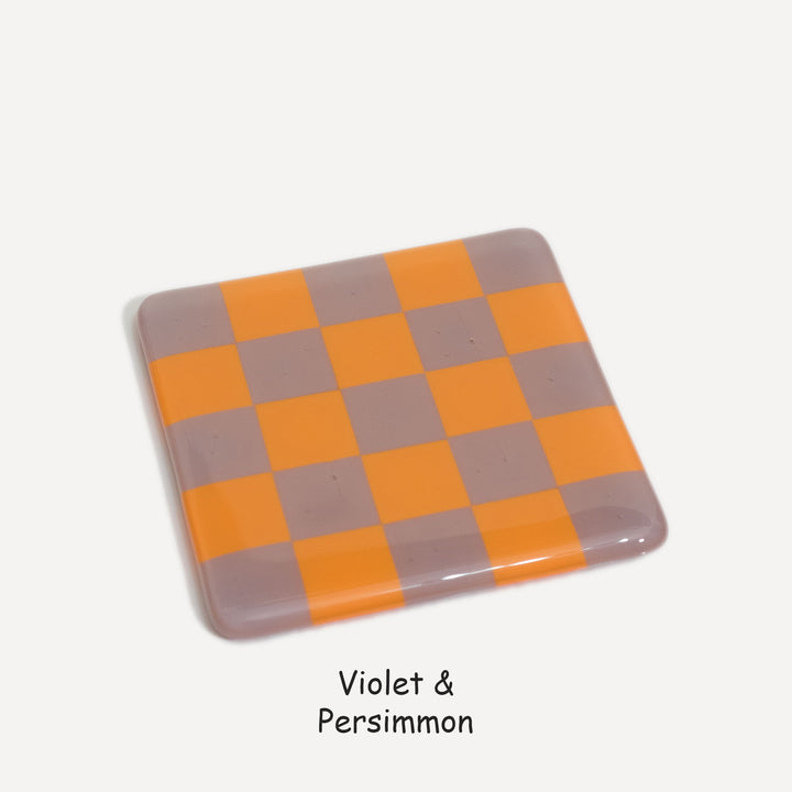 10cm Chequered Dual Colour Coaster - Oceanside Collection - Violet &amp; Persimmon image