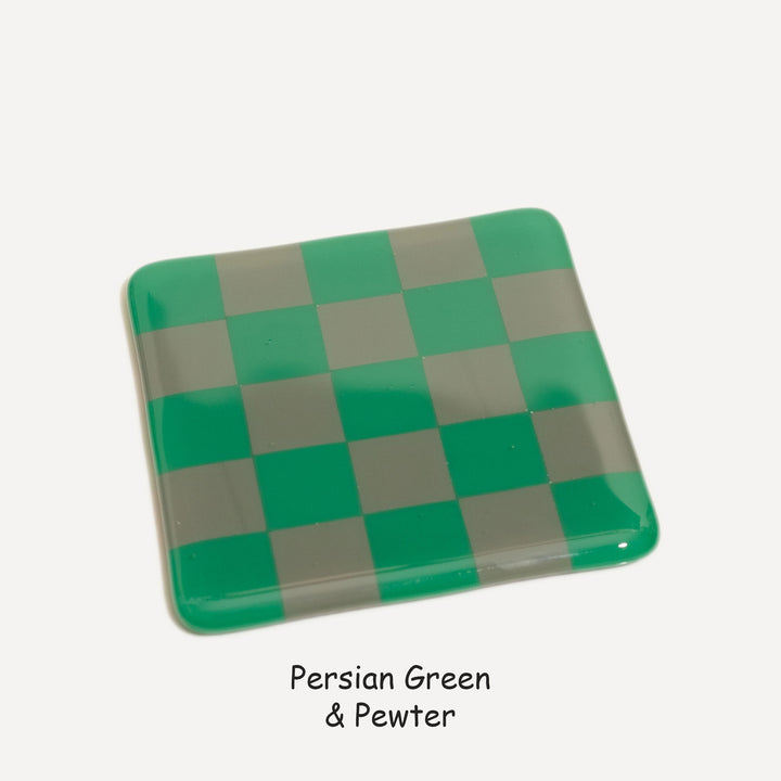 10cm Chequered Dual Colour Coaster - Oceanside Collection - Persian Green &amp; Pewter image