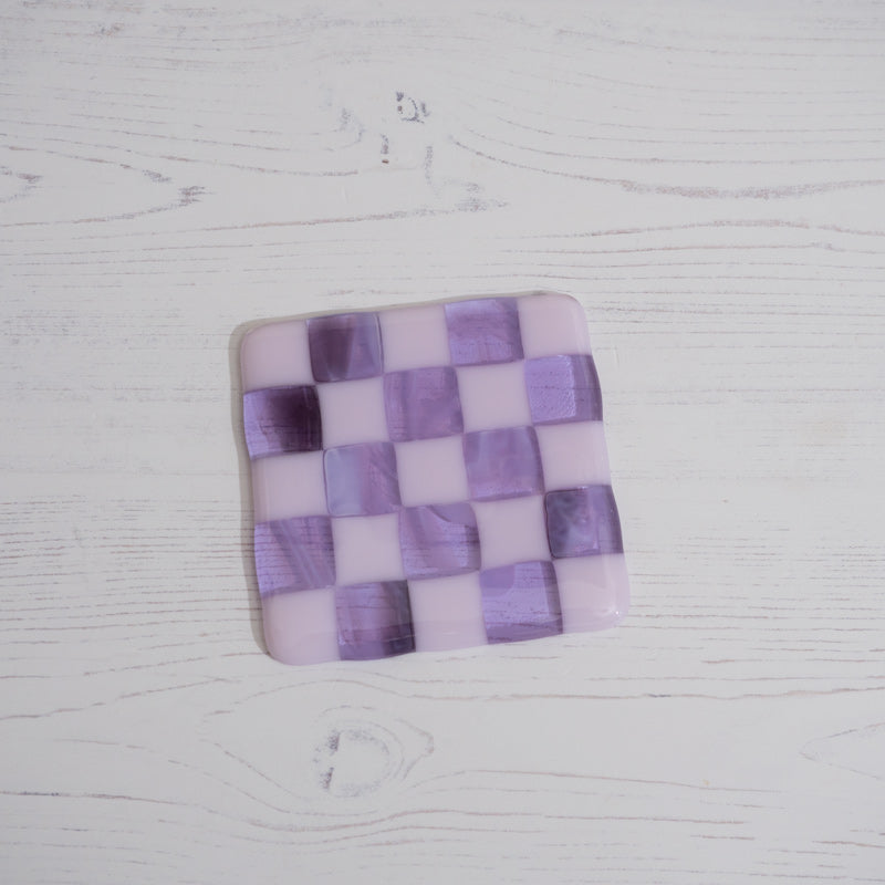 Pink & Transparent Lavender, Amethyst/Dense White Chequered Coaster image 1