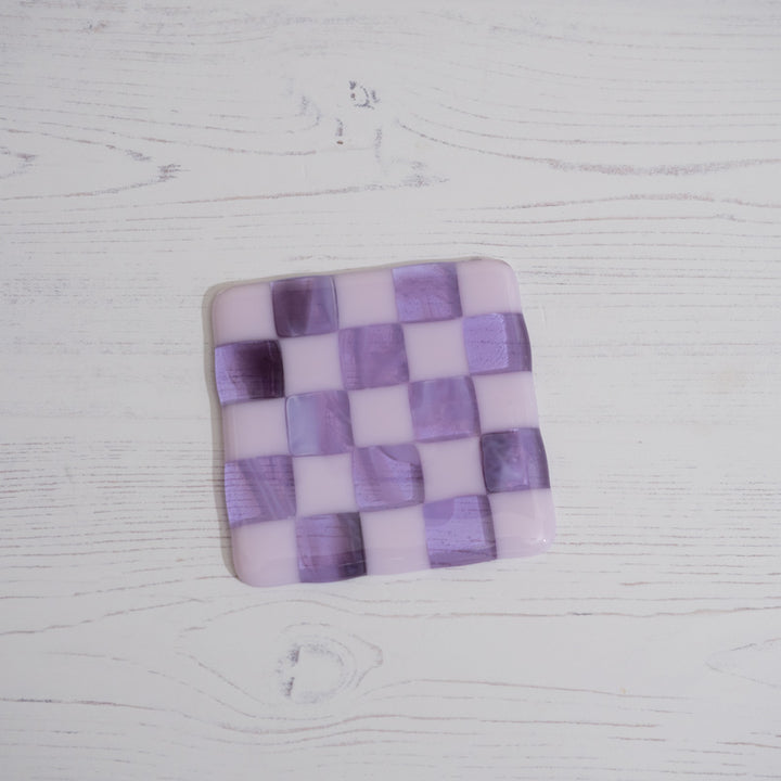 Pink & Transparent Lavender, Amethyst/Dense White Chequered Coaster image 1