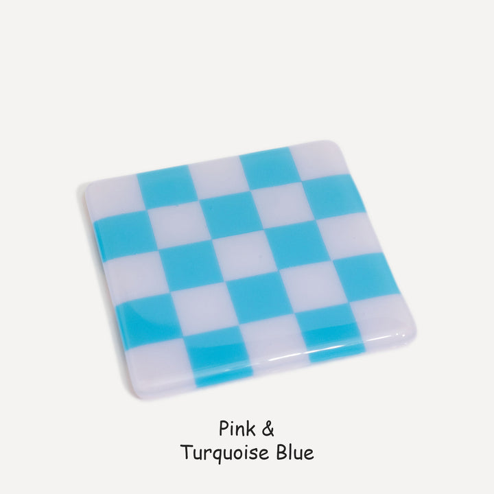 10cm Chequered Dual Colour Coaster - Oceanside Collection - Pink &amp; Turquoise Blue image