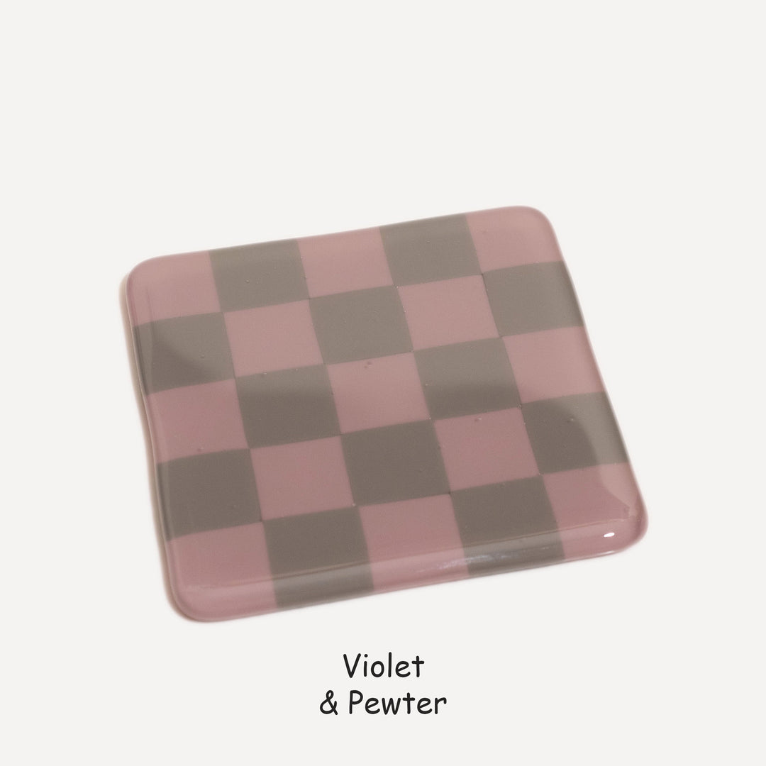 10cm Chequered Dual Colour Coaster - Oceanside Collection - Violet &amp; Pewter image