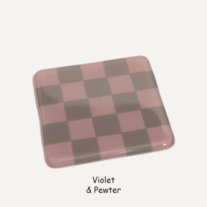 10cm Chequered Dual Colour Coaster - Oceanside Collection - Violet &amp; Pewter image