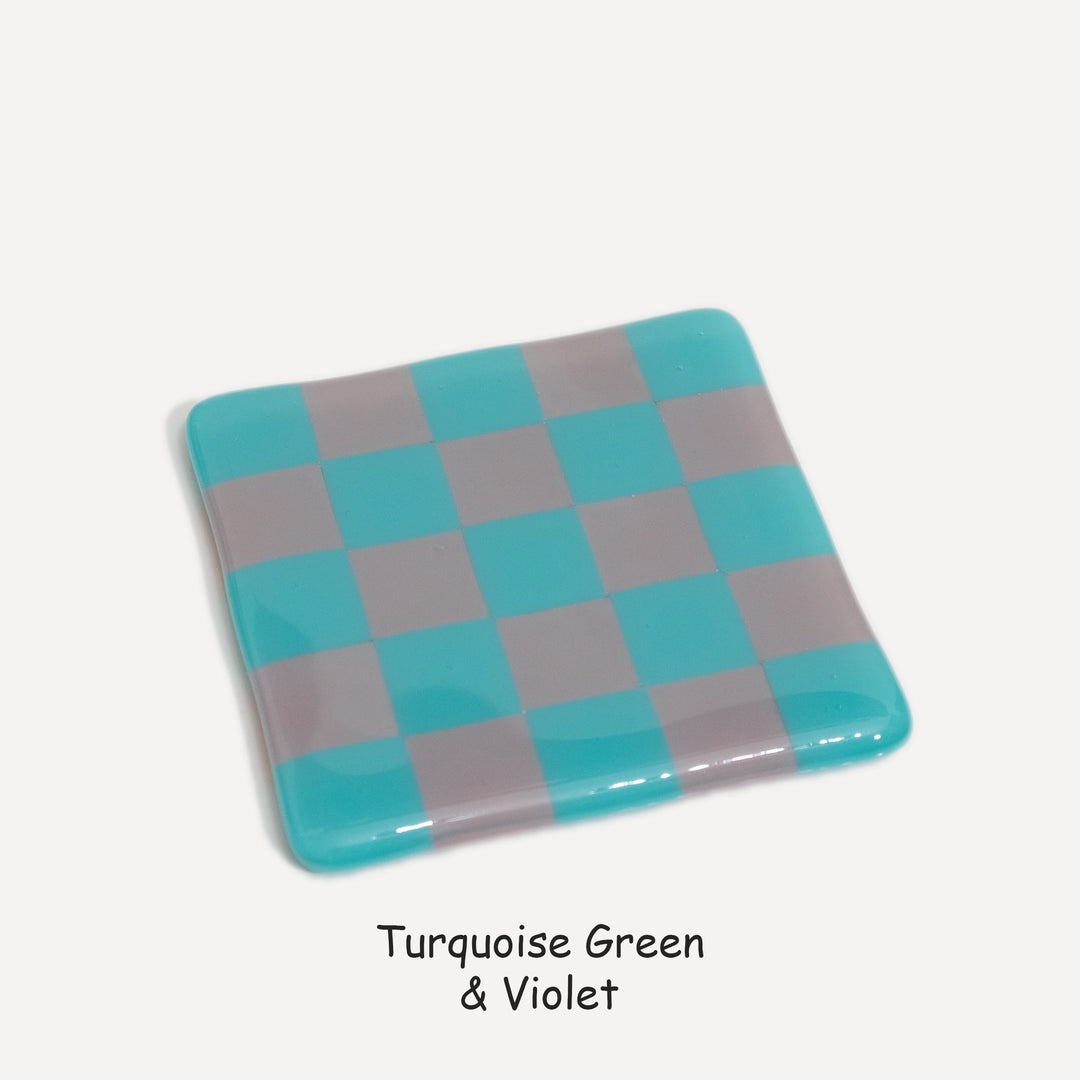 10cm Chequered Dual Colour Coaster - Oceanside Collection - Turquoise Green &amp; Violet image