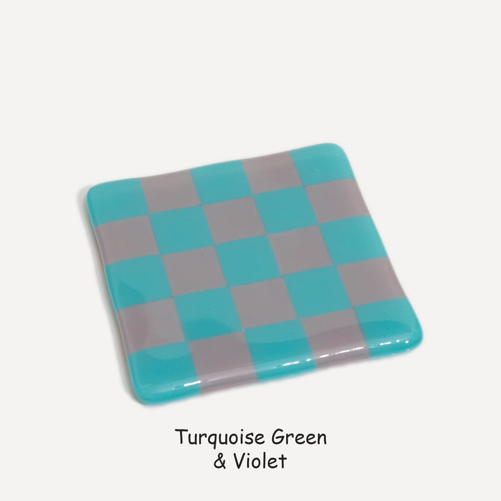 10cm Chequered Dual Colour Coaster - Oceanside Collection - Turquoise Green &amp; Violet image