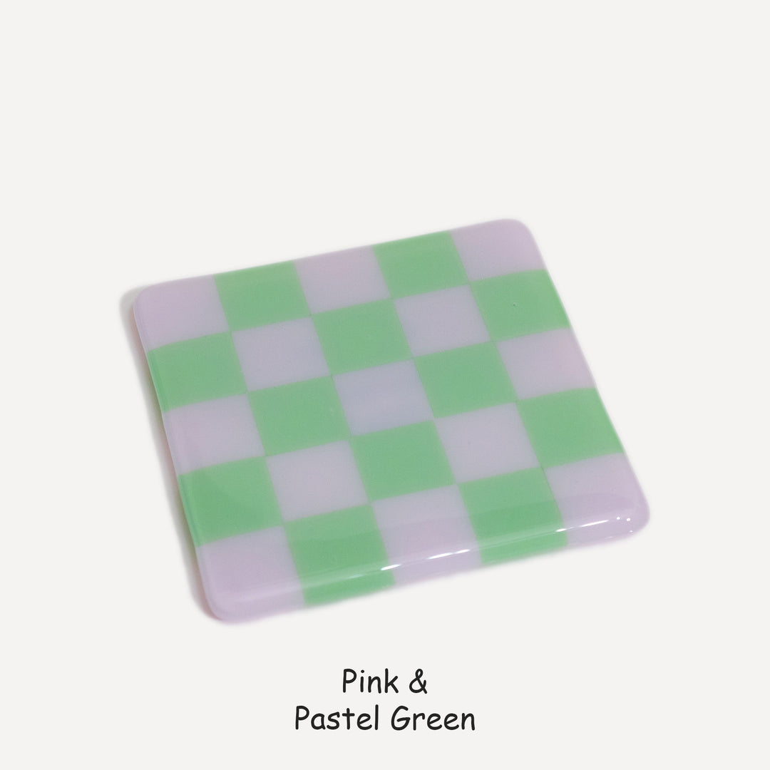 10cm Chequered Dual Colour Coaster - Oceanside Collection - Pink &amp; Pastel Green image