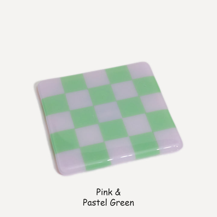 10cm Chequered Dual Colour Coaster - Oceanside Collection - Pink &amp; Pastel Green image