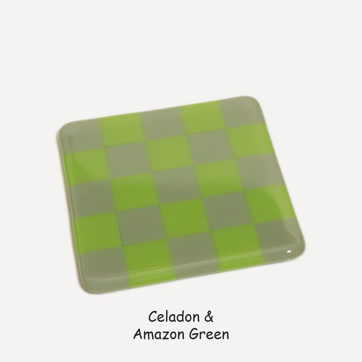 10cm Chequered Dual Colour Coaster - Oceanside Collection - Celadon &amp; Amazon Green image