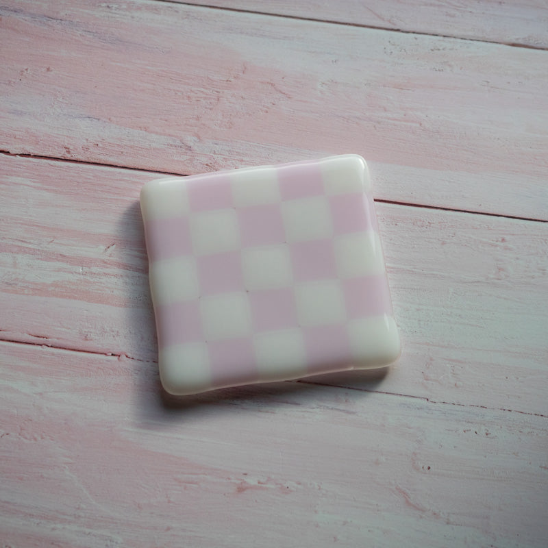 10cm Chequered White/Colour Coaster - Bullseye - Pink image