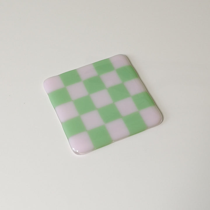 10cm Chequered Dual Coloured Coaster - Pink &amp; Mint Green image