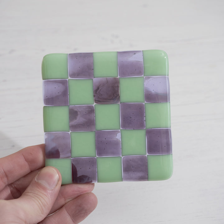 Mint Green & Transparent Lavender, Amethyst/Dense White Chequered Coaster image 0