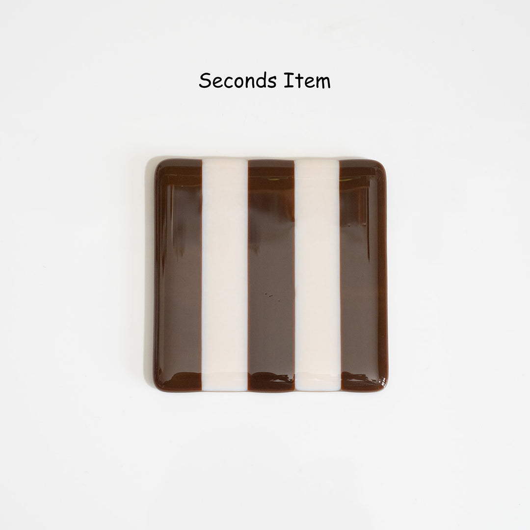 "Seconds" 10cm Brown &amp; Almond Striped Coaster (please read full description)