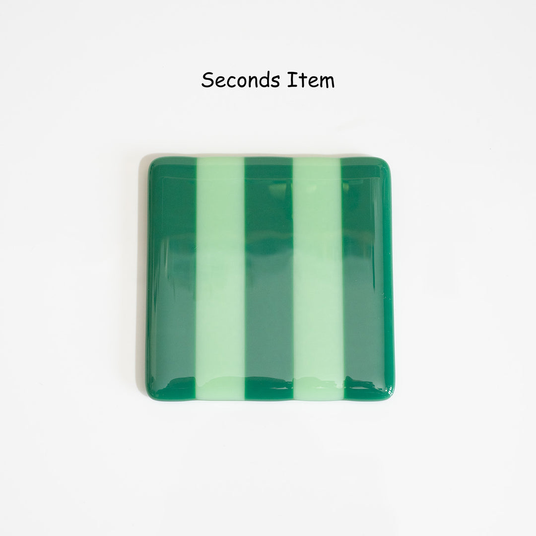 "Seconds" 10cm Mint &amp; Jade Green Striped Coaster (please read full description)