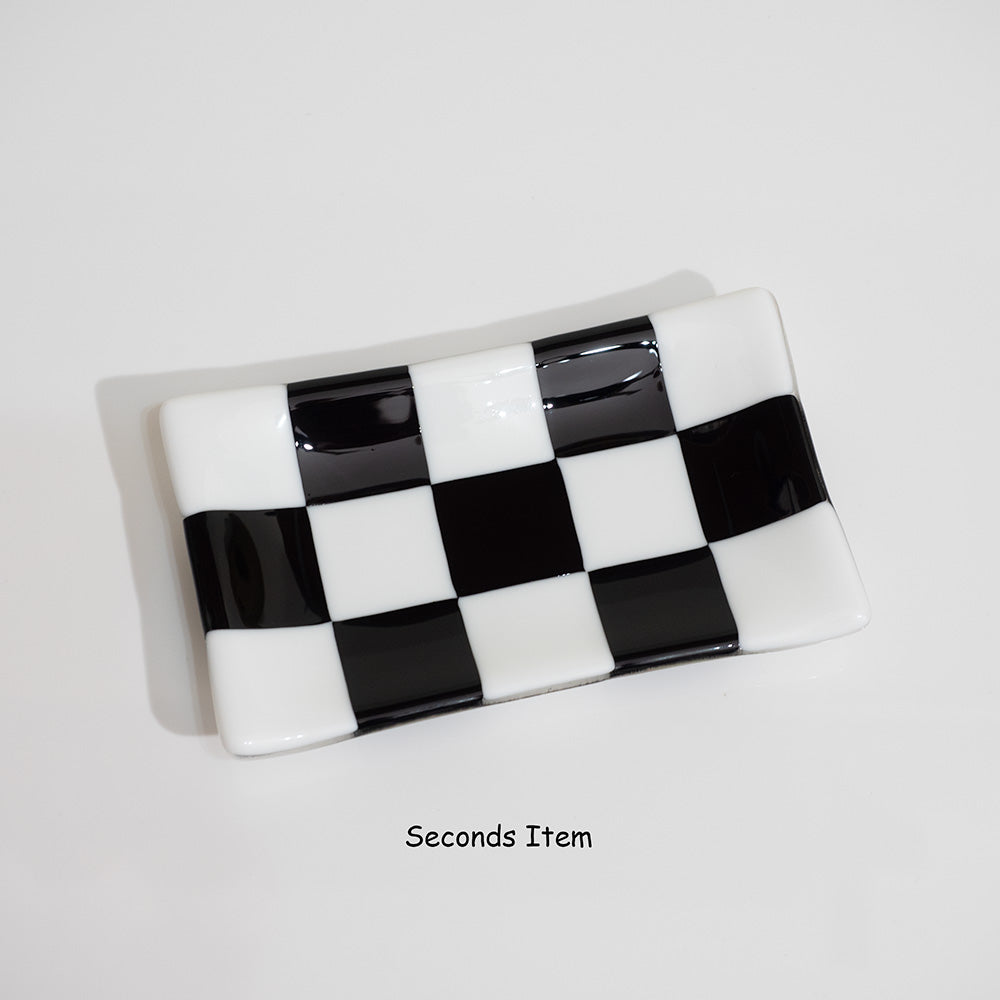 "Seconds" 15x8cm Chequered White & Black Medium Tray (please read full description)