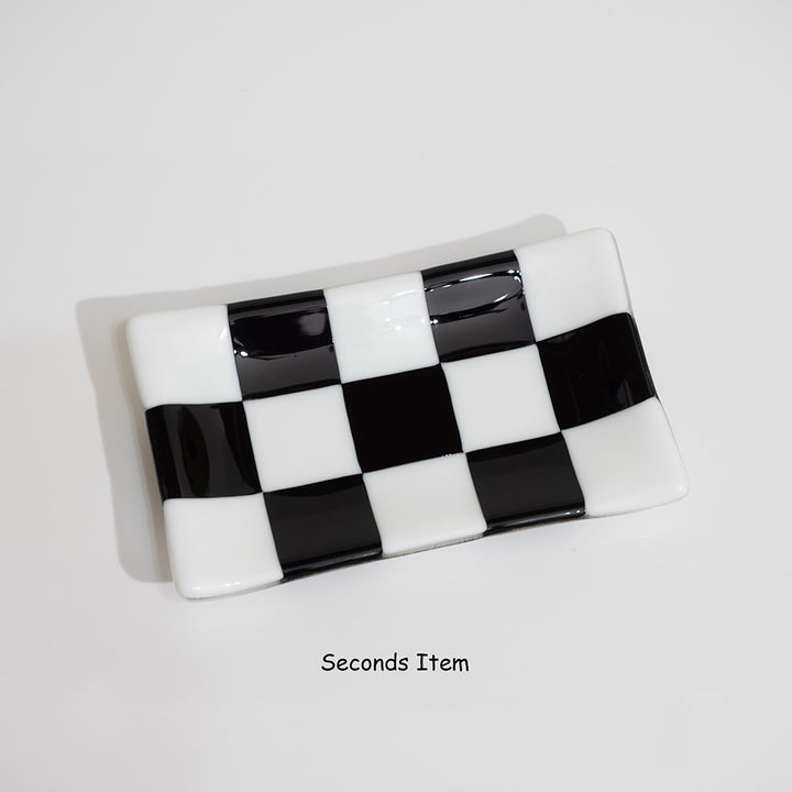 "Seconds" 15x8cm Chequered White & Black Medium Tray (please read full description)
