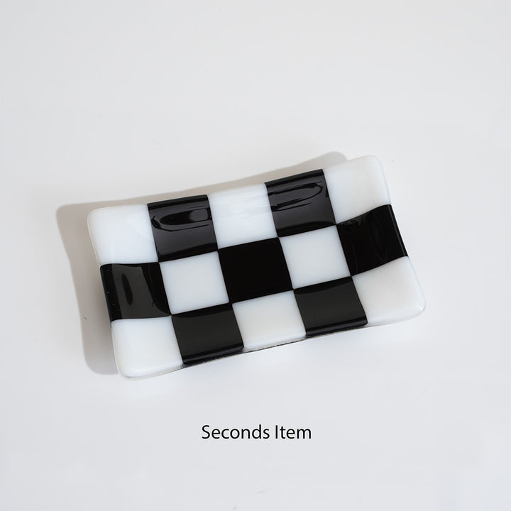 "Seconds" 15x8cm Chequered White & Black Medium Tray (please read full description)