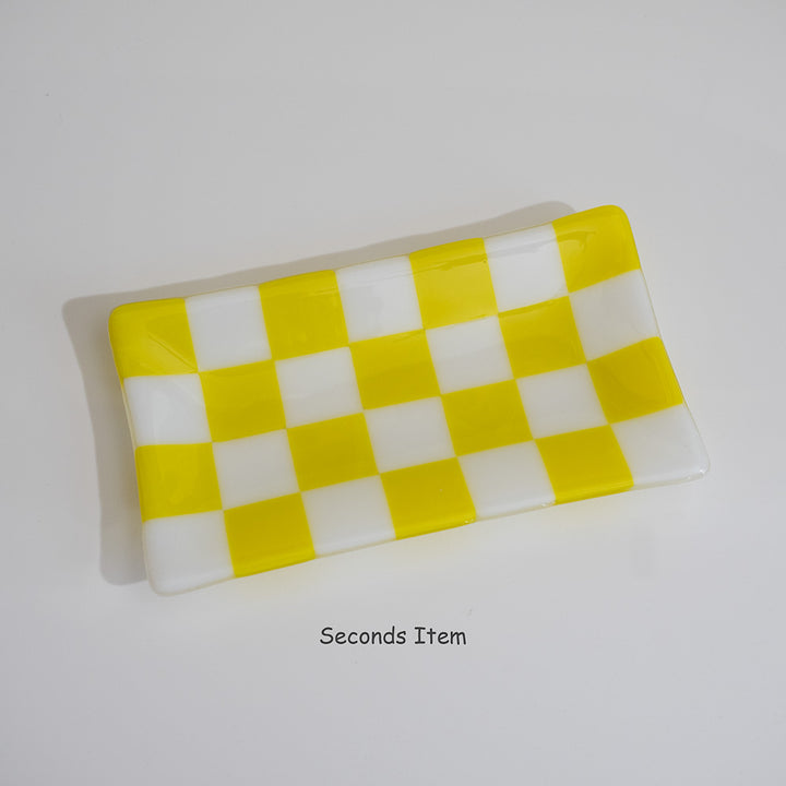 "Seconds" 21x12cm Chequered White & Yellow Large Tray (please read full description)