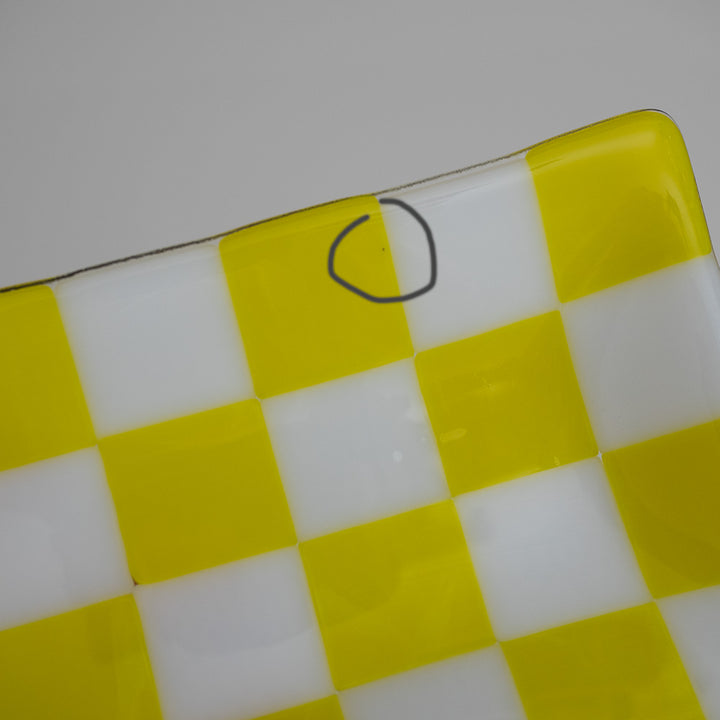 "Seconds" 21x12cm Chequered White & Yellow Large Tray (please read full description)