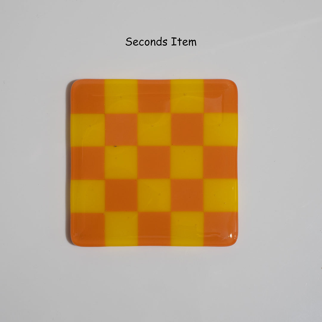 "Seconds" 10cm Persimmon &amp; Yellow Coaster (please read full description)