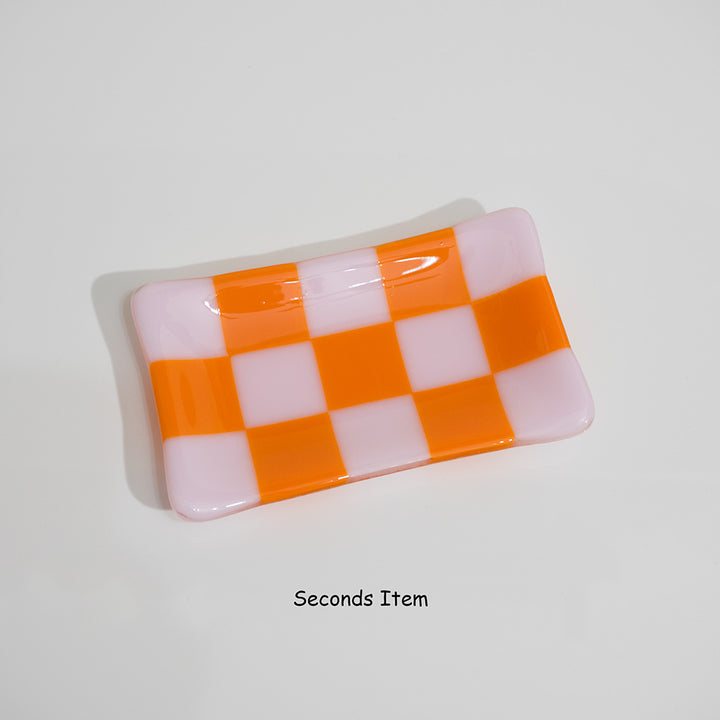 "Seconds" 15x8cm Chequered Pink & Orange Medium Tray (please read full description)